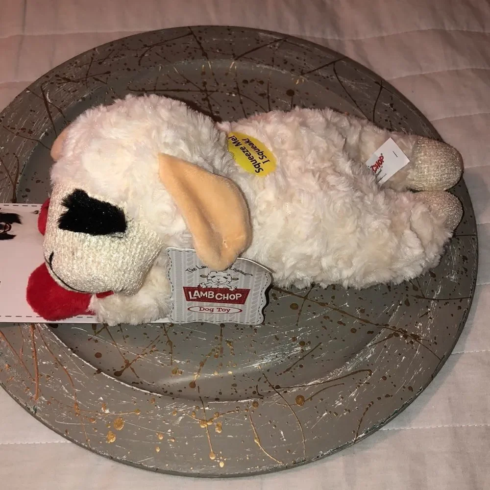 pawtown Plush Ivory Lamb Chop Squeaky Dog Toy